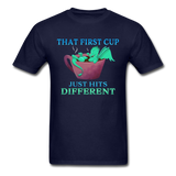 First cup of coffee Cute Dragon Bathing in Coffee Unisex Classic T-Shirt - navy